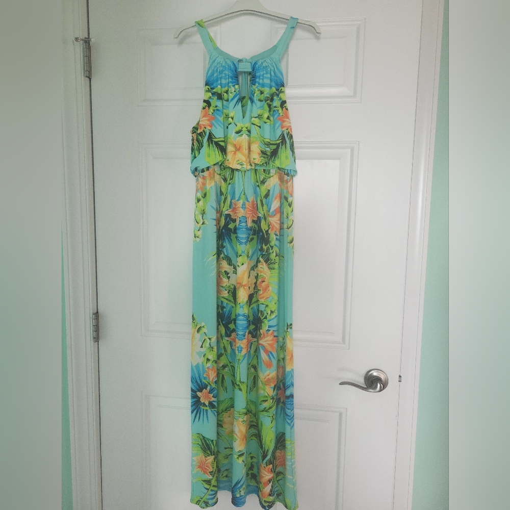 Emma & Michele Tropical Print Maxi Dress - Blue and Green